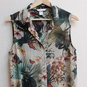 H&M Sheer Jungle Floral SleevelessTop